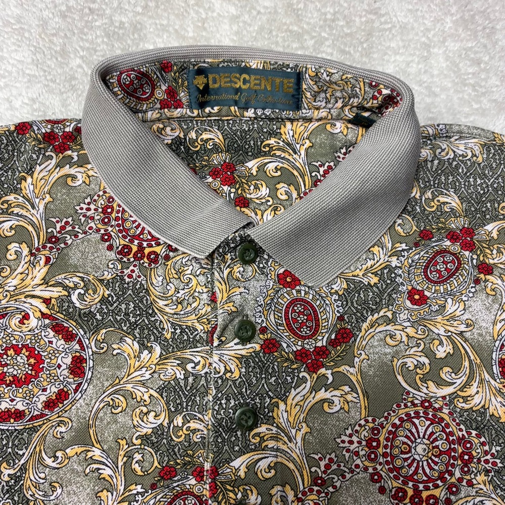 Vintage Descente Golf Polo Shirt Baroque Paisley AOP Multicolor Mens Large